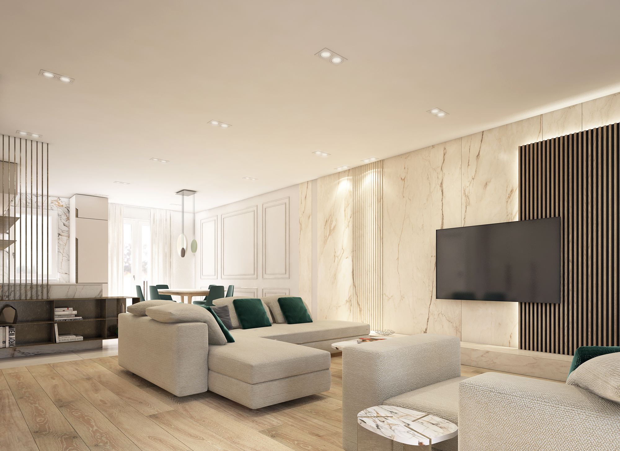 open space con soggiorno e cucina di design